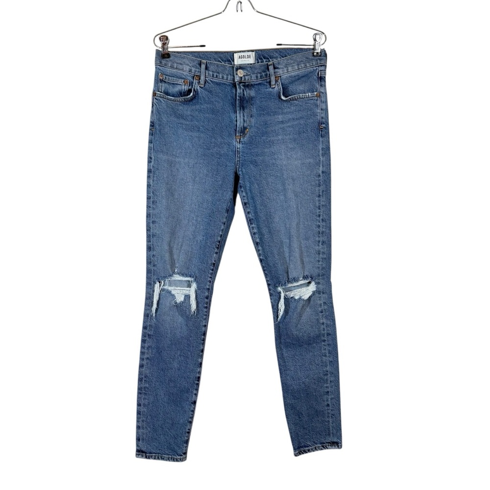 AGOLDE Sophie Jeans Distressed Full Length Mid-Rise Denim Women's Sz 29 Blue